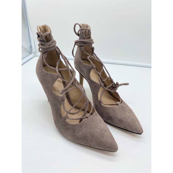 Vince Camuto Shoes - Vince Camuto Womens‎ Barsha Suede Lace Up Zip Heels Gray/Brown Size 6.5